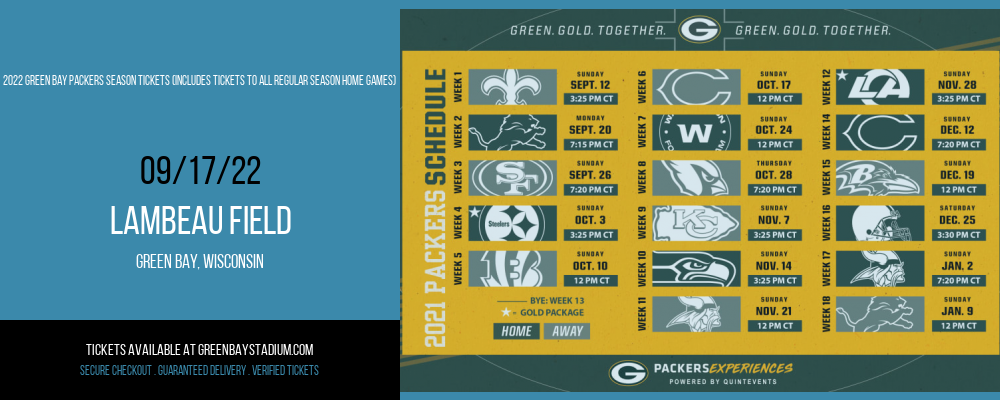 2022 Green Bay Packers Season Tickets (Includes Tickets To All